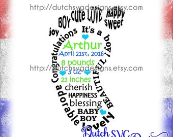 Baby boy cutting file in foot shape, in Jpg Png SVG EPS DXF, baby boy birth announcement, baby boy svg, new born svg, glass block svg, diy