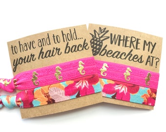 Beach bachelorette party , To Have and to Hold favors ,Tropical, beach party, Pineapple , hangover kit, elastic hair ties , Bridal shower