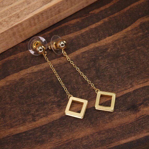 Gold Diamond Dangling Earrings Everyday Stud Earrings