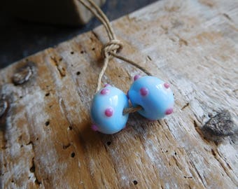 Beads lampwork, poetic, romantic, spun, blue and pink glass Lampwork handmade.