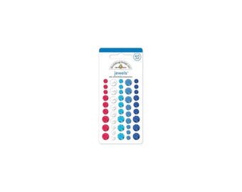 Doodlebug | Yankee Doodle Collection | Adhesive Jewels Round | Red, White & Blue