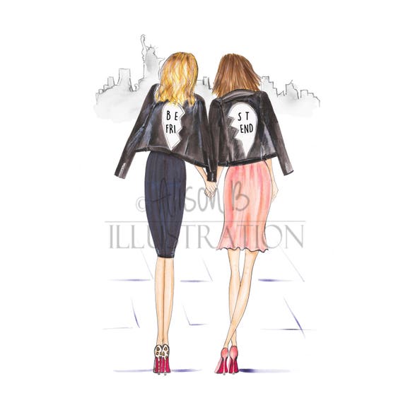 Best Friend Fashion Illustration Print Bff Bestie Choose 