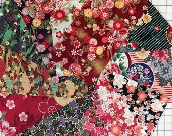 Set of 12 Kimono Scraps, Japanese Fabric, Cotton Fabric B