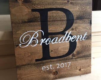 Last name wooden rustic wall decor sign, monogram rustic wall home decor sign