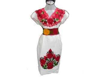 Mexican Dress Embroidered Dress Boho Dress Festival Dress Summer Dress Party Dress Bright Floral Hippie fits small to Medium vtg M23