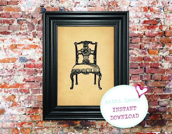 Decorative Antique Chair Instant download | Vintage Old Paper Print Design | Old Chair Book Illustration | Just Download and Print #0006