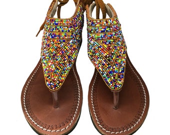 Leather Sandals, African sandals, Maasai sandals, Beaded sandals, Kenyan sandals, Handmade sandals, summer shoes, sandals, strappy sandals