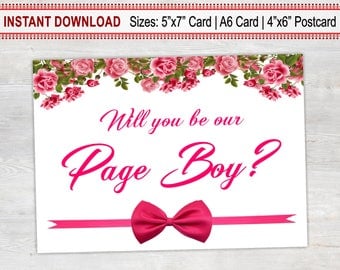 Will You Be Our Page Boy, Printable Card, Wedding Proposal Card, Floral Card, Page Boy Proposal Card, Page Boy Invitation, Page Boy Card