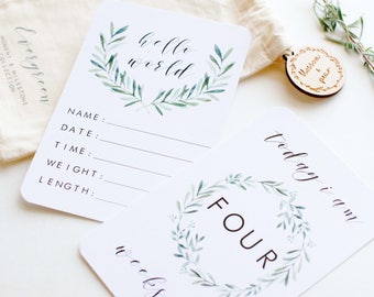 Evergreen Baby Milestone Cards - Unisex Gender Neutral - Baby Gift - Newborn Baby Keepsake
