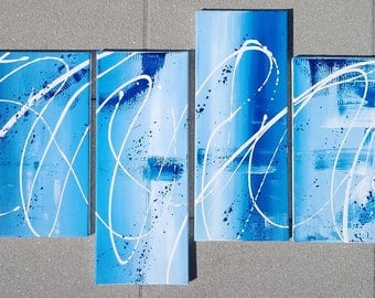 Blue quadryptique modern contemporary abstract painting