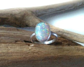 Sterling Silver Opal Ring, Opal Rings for Women, Opal Ring Sale, Faux Opal Ring, Synthetic Opal Ring