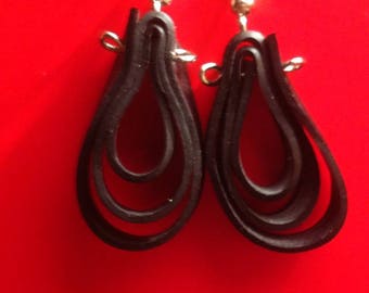 Earrings recycled inner tube drop infinite black