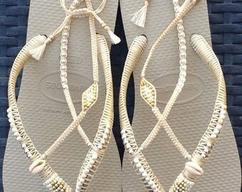 SALE Silver & Gold Wedding Decorated Flip Flop, Sandals Flat Thong Slippers based on Cream Havaianas, Wedding Sandals, Comfortable Wedding S