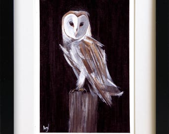 Barn Owl Drawing Painting Mixed Media Original Artwork