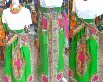 Dashiki Maxi Skirt with Pockets