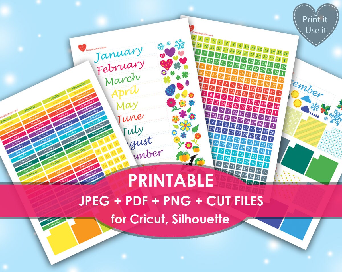 Printable Large Happy Planner Date Cover Stickers 032 Month