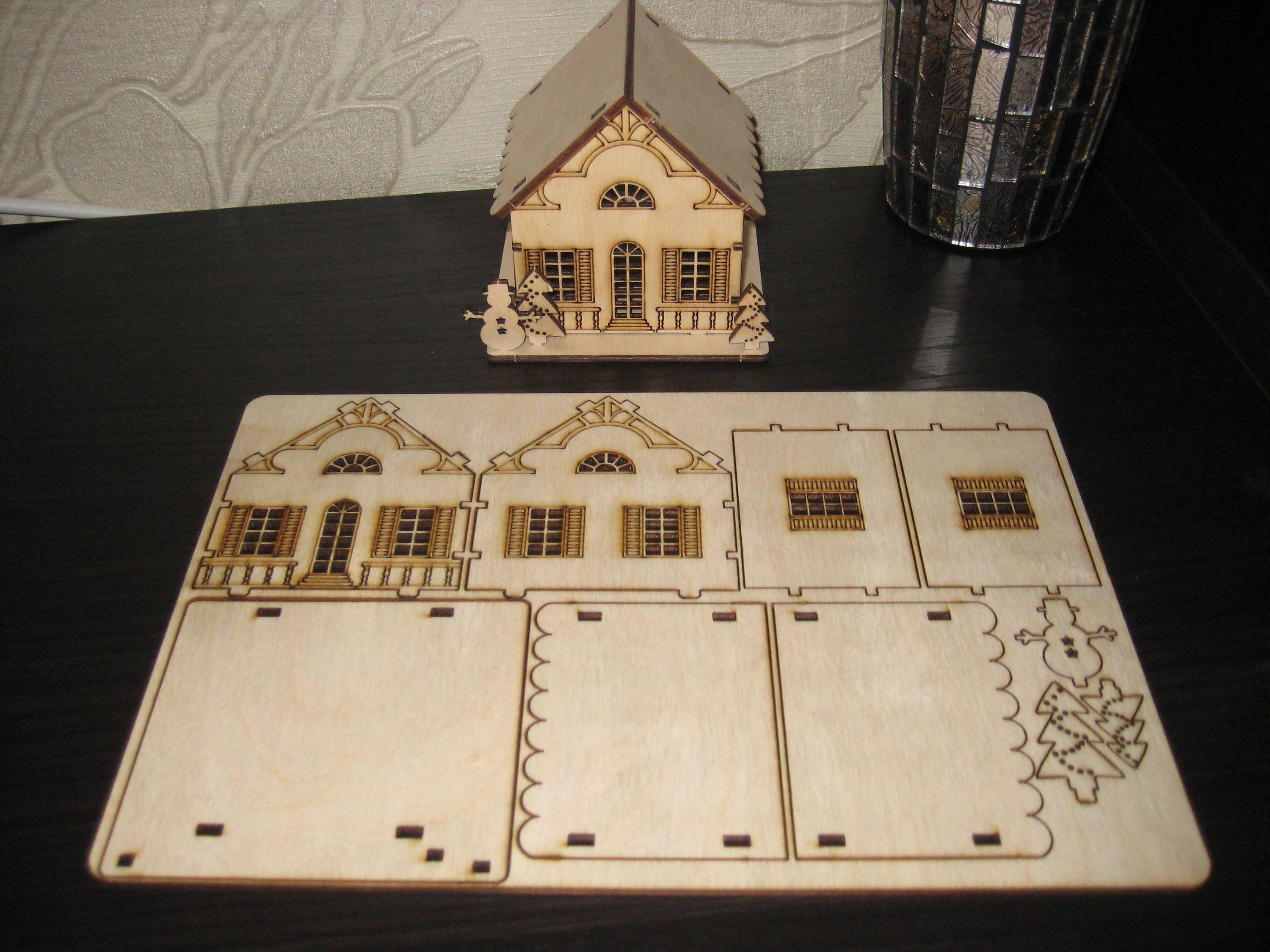 Christmas Toy House Set Of 2 Drawings Laser Cut Vector Model Vector Template For Laser Laser Cut House Template
