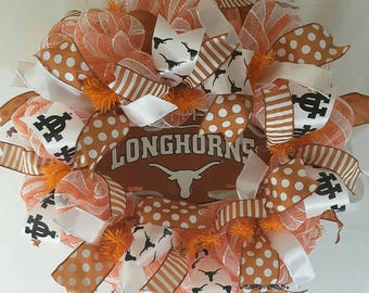 Texas Longhorn Wreath, University of Texas, Collegiate Wreath, Sports Wreath, Longhorn Wreath, Hook'em Horns Wreath, Longhorn Spirit Wreath