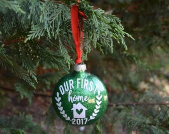 Our First Home Ornament, Personalized Ornament, Glitter Ornament, Christmas Tree Ornament, Housewarming Gift, New Home Ornament