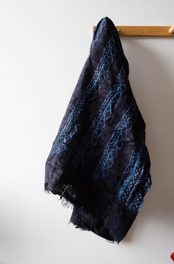 Vintage Hand dyed Indigo tablecloth/ throw blanket