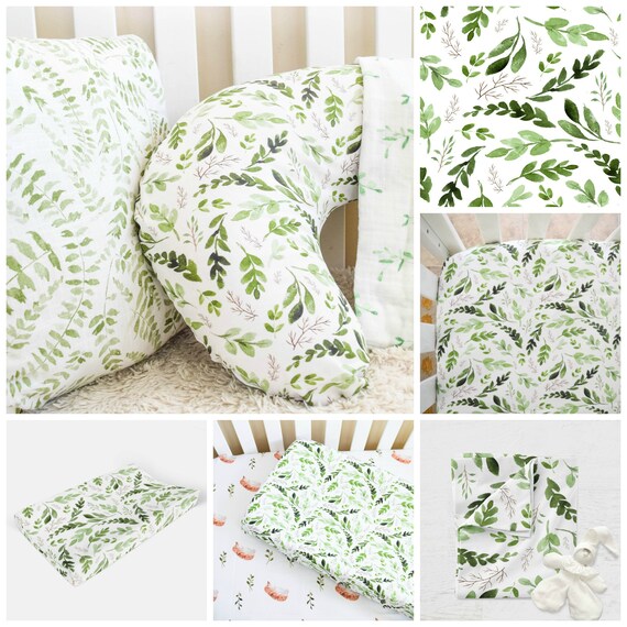 Leaf crib bedding green multi boy girl baby bedding