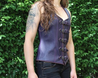 Purple leather tunic. faery tunic. Purple leather vest. sleeveless top. LARP's vest. sleeveless vest