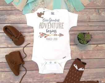 Our Greatest Adventure Begins Pregnancy Announcement Onesie®, Pregnancy Reveal to Parents, Adventure Onesie, Coming Soon Baby Announcement