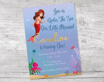 Mermaid Invitation, Birthday Party Invitation, Under The Sea Birthday Party Invitation