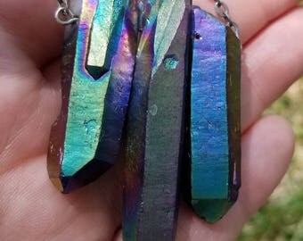 Rainbow Titanium Aura Quartz Crystal Necklace