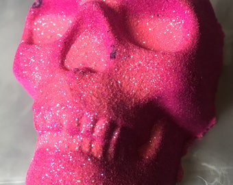 Glitter skull bath bomb... gothic XL bath bomb with shea butter and kaolin clay.. 9 oz Halloween bath bomb gift for her