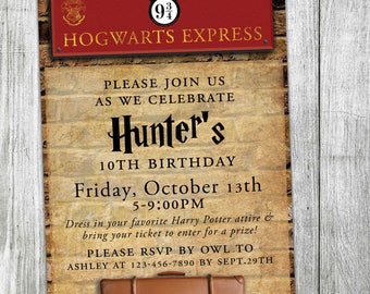 Hogwarts Express Birthday Party Invitation - Custom Harry Potter Invitation - Platform Nine and Three-Quarters - Hogwarts - Kings Crossing
