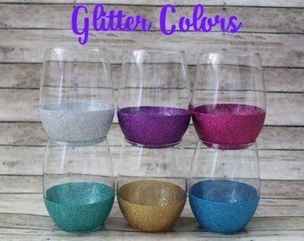 Glitter Wine Glass - Stemless Wine Glass - Custom Wine Glasses - Personalized Wine Glass - Design your Own Wine Glass