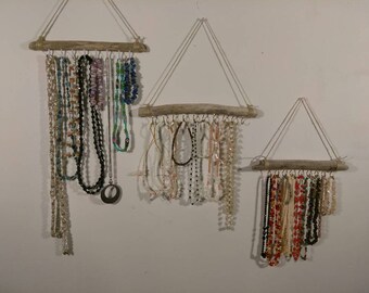 Driftwood Jewelry Organizer Necklace Key Holder MADE TO ORDER Drift Wood Beach Bohemian Boho Wall Hanging Home Decor Gold Hooks Unique Gift