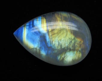 5.A - High Quality Rainbow Moonstone Smooth Pear Briolett Focal - Full Flashy Fire Huge Size - 30x39 mm Drilled