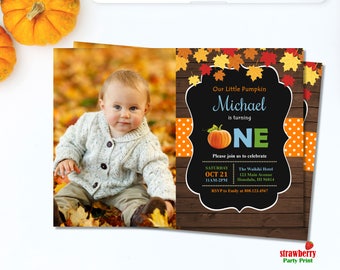 Our Little Pumpkin First Birthday Invitation. Fall Birthday Invitation Boy. Pumpkin Birthday Invitation. Printable Digital File. A9
