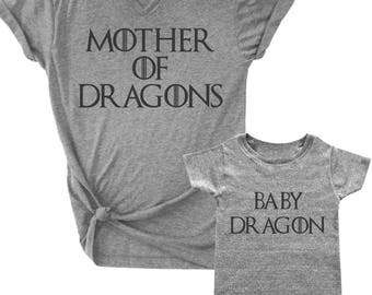 Matching Set, Mother of Dragons, Baby Dragon, Game of Thrones, new mom gift, mama and baby, mom life, custom mama shirt, custom baby B014