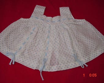 Vintage Diaper Shirt, Blue Dot Cotton, 0-3mo baby, very good cond
