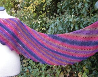Angle, Fuchsia and blue knit scarf, shawl, hand knit, shawl, scarf, scarf