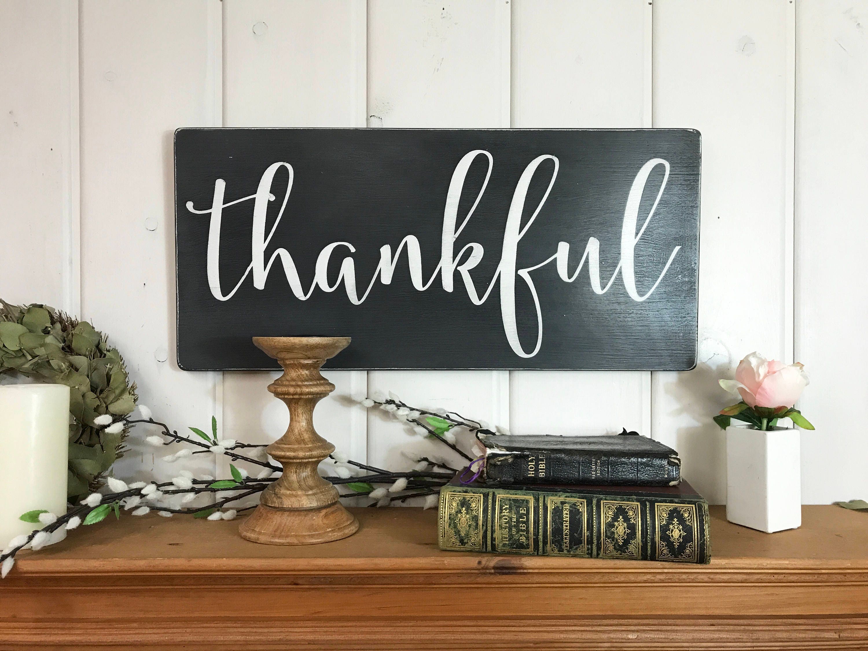 Thankful sign fall wall decor rustic wood sign gallery