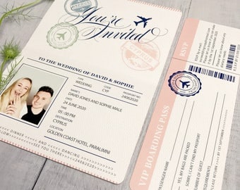 Passport wedding invitations with RSVP, Destination wedding invitations, Passport wedding invites, Wedding beach invitation with RSVP
