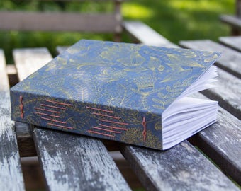 Blue & Gold Lokta Paper Journal 4x5.5 Soft Cover – Long Stitch Notebook – Soft Bound Sketchbook – Handmade Diary – Personal Gift