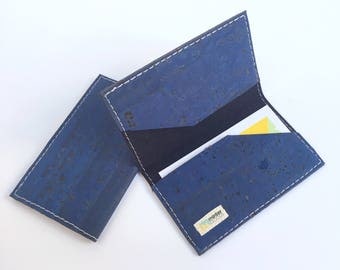 Cork business card case, indigo cork fabric. Card case. Card holder. Stocking stuffer.