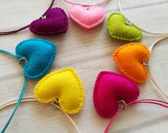 Felt Heart Necklace, Pink Heart Pendant, Christmas Stocking filler for girls, Girls jewelry, Gifts under 10, Gift for little girl