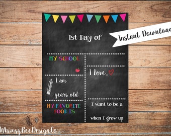 Reusable First Day Of School Chalkboard Printable Poster for Girl Back to School Sign