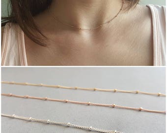 Satellite chain, rose gold, yellow gold, sterling silver, beaded necklace, thin chain, choker necklace, womens jewelry, minimalist jewelry