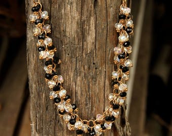 beaded necklace Rhinestone Necklace gold jewelry statement necklace Gypsy necklace Boho jewelry Boho necklace Rhinestone Jewelry gold neckla