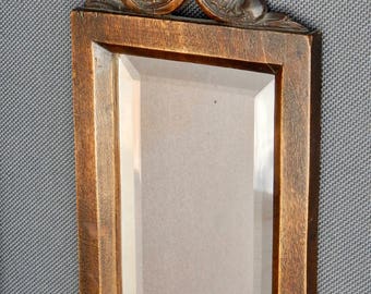 Mirror with hand carved wood antique Baroque rose faceted mirror glass framework vintage mirror miroir wooden frame cadre en bois baroque