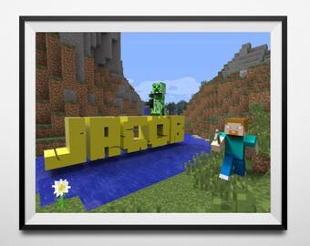 Personalised name MINECRAFT poster // Wall decal // personalised poster // bedroom poster // Minecraft art // For boys