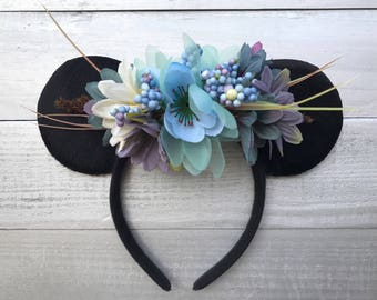 Boho Mickey Ears | Minnie Headband | Country Disney Ears | Shabby Chic Headband | Disney Ears | Mickey Inspired Ears | Blue Story | Handmade