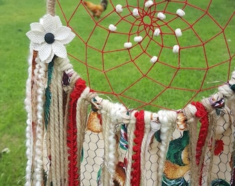 The Big Rudy Dreamcatcher with Rooster Accents and Feathers